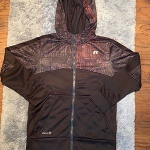 Black Russell zip up hoodie size L (10-12)